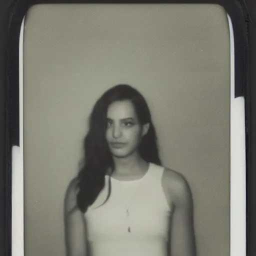 Prompt: a Polaroid photo selfie of an attractive young woman standing alone