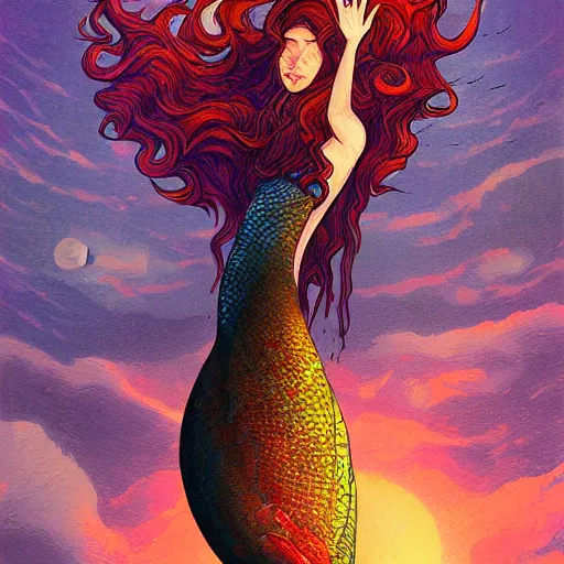 Prompt: illustration of a mermaid by anato finnstark