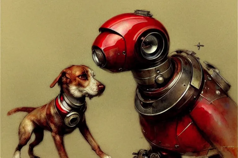 Image similar to adventurer ( ( ( ( ( 1 9 5 0 s retro future robot android dog. muted colors. ) ) ) ) ) by jean baptiste monge!!!!!!!!!!!!!!!!!!!!!!!!! chrome red