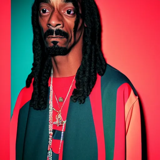 Image similar to realistic photoshoot for a new balenciaga lookbook, color film photography, portrait of a snoop dogg,red eye, in style of Campbell Addy, 35mm