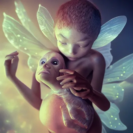 Prompt: a fairy fetus in utero, dramatic lighting, cinematic, establishing shot, extremely high detail, foto realistic, cinematic lighting, post processed, concept art, high details, cinematic, 8k resolution, beautiful detailed, photorealistic, digital painting, artstation, concept art, smooth, sharp focus, artstation trending, octane render, unreal engine