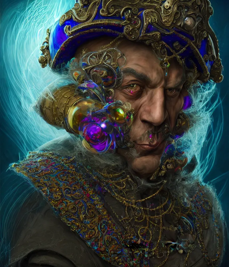 Image similar to front!!! shot of a court jester!!! character, mesmerizing hypercubes, dark holography!!!, future, oil slick, crystalline edges, (((intricate))), elegant, highly detailed, centered, (((artstation, concept art, smooth, sharp focus, artgerm, Tomasz Alen Kopera, Peter Mohrbacher, donato giancola, Joseph Christian Leyendecker, WLOP, Boris Vallejo))), ((raytracing)), mugshot!!!!!, ugly!!!!!!, octane render, nvidia raytracing demo, octane render, nvidia raytracing demo, octane render, nvidia raytracing demo, grainy, muted, 8K, digitalblasphemy, metatron