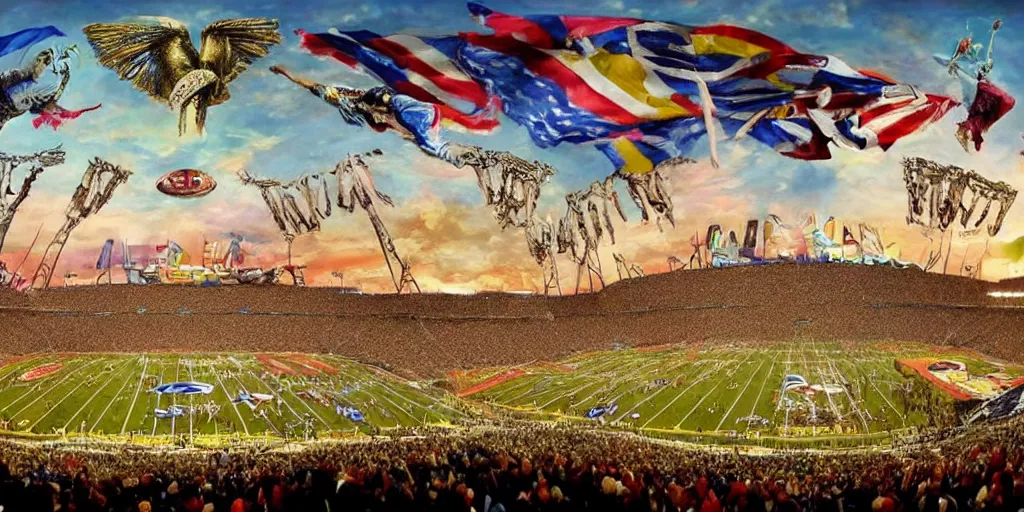 Prompt: superbowl halftime show in the style of salvador dali