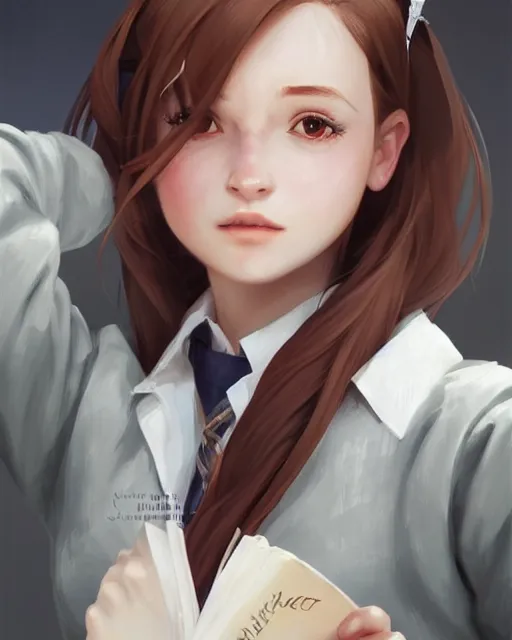 Image similar to portrait Hogwarts student girl cute-fine-face, pretty face, realistic shaded Perfect face, fine details. Anime. realistic shaded lighting by Ilya Kuvshinov Giuseppe Dangelico Pino and Michael Garmash and Rob Rey, IAMAG premiere, aaaa achievement collection, elegant freckles, fabulous