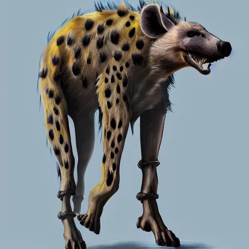 Prompt: realistic cyborg hyena, highly detailed video game concept art