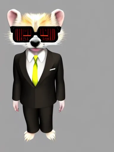 Prompt: beautiful furry art of ferret in a formal suit, high quality, extremely detailed, 3 d glasses