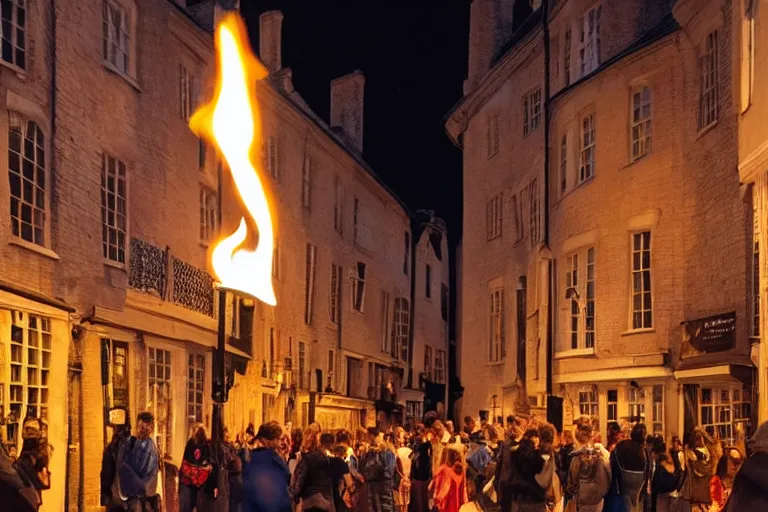 Image similar to medieval london street crowded night time torch lit