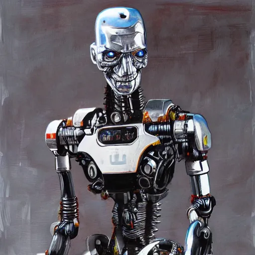 Image similar to highly detailed terminator t - 1 0 0 robot, katsuhiro otomo style painting