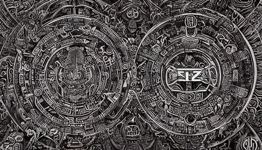 Image similar to ancient galactic pictogram sheet hybrid aztec fantasy beautiful angellic tattoo pattern concept, teonanacatl glyph, intricate artwork by, Johnatan Wayshak, Zdizslaw Beksinski, face by Artgerm, H.R. Giger, very coherent artwork, cinematic, hyper realism, high detail, octane render, unreal engine, 8k, High contrast, higly detailed black ink outline, crosshatch sketch gradient