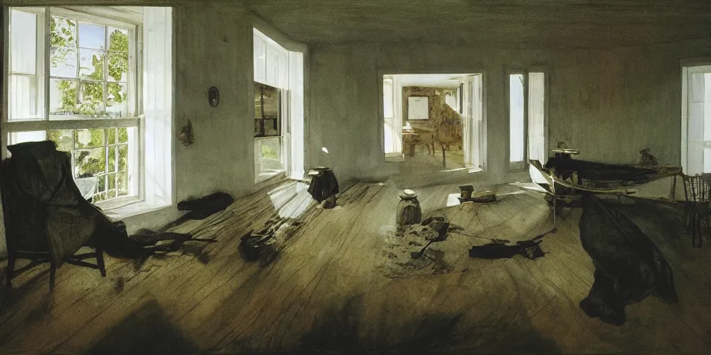 Image similar to Inside the house by the sea, in summer, a painting by Andrew Wyeth