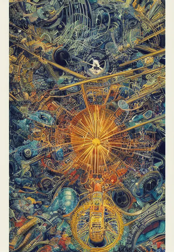 Image similar to simplicity, elegant, streamlined, machinery, industry, radiating, colorful mandala, psychedelic, clean, minimalist environment, by ryan stegman and hr giger and esao andrews and maria sibylla merian eugene delacroix, gustave dore, thomas moran, the movie the thing, pop art, street art, graffiti, saturated