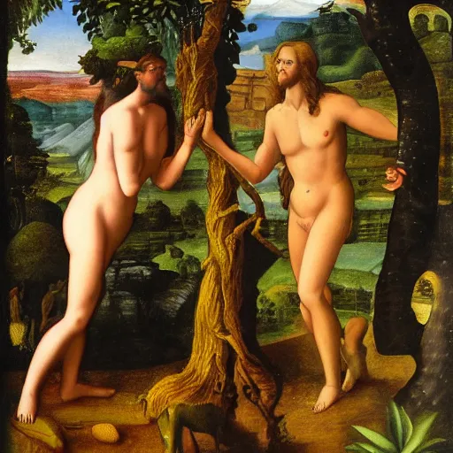 Image similar to Adam and eve in the garden of Eden