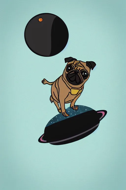 Image similar to planet pug floating in space, art by brian miller, sticker, colorful, illustration, highly detailed, simple, smooth and clean vector curves, no jagged lines, vector art, smooth