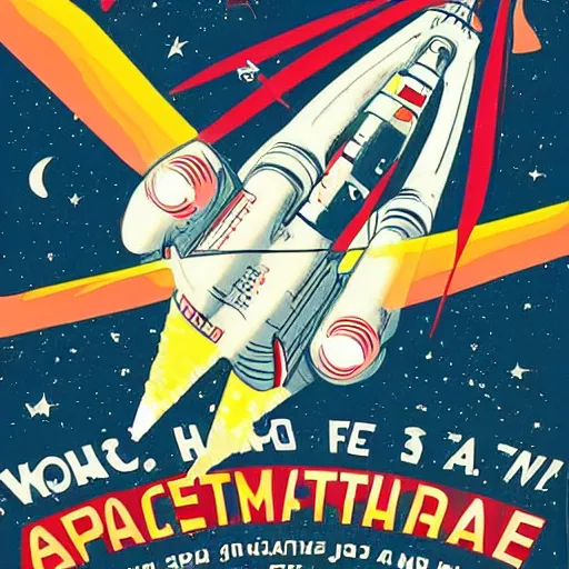 Image similar to space travel poster in style of ww 2 propaganda poster