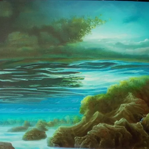 Prompt: oil painting of underwater landscape scene