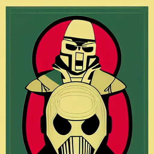 Prompt: mf doom poster, clear lettering and illustrative frames, coherive way, streamlined, clean lines with less ornamentation