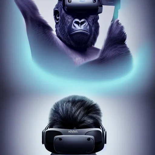 Prompt: A gorilla wearing a VR Headset, digital art, artstation, 4k, hyperdetailed