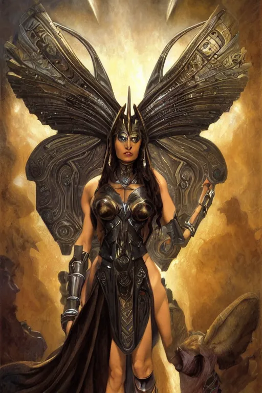 Image similar to !dream Mystical Atlantean Cyborg, Regal, Realistic, Refined, full portrait of a beautiful female Anubis Valkyrie Warrior, Detailed Digital Art, Oil Painting, William-Adolphe Bouguereau, Steampunk, Walt Disney (1937), Josephine wall, dynamic lighting, very beautiful, character illustration by Art Frahm, François Boucher, Highly Detailed, Cinematic Lighting, Unreal Engine, 8k, HD