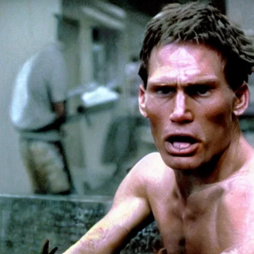 Image similar to Live Action Still of Jerma985 in Apocalypse Now, real life, hyperrealistic, ultra realistic, realistic, highly detailed, epic, HD quality, 8k resolution, body and headshot, film still