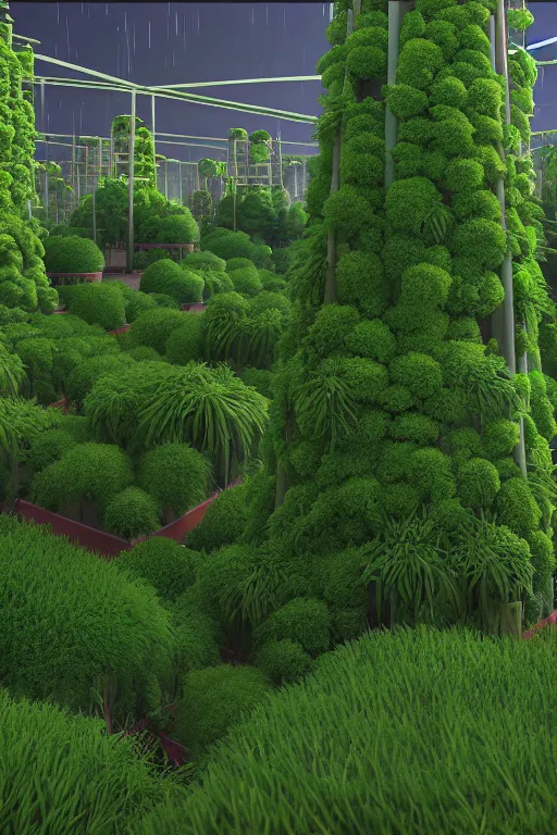 Image similar to vertical agriculture, solarpunk, studio ghibli, octane render, 4 k