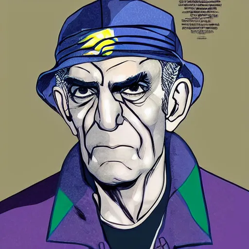 Image similar to handsome portrait of abe vigoda posing, radiant light, caustics, war hero, style of vento aureo cover art, style of stone ocean cover art, style of steel ball run cover art, ilya kuvishinov style, illustrated by hirohhiko araki