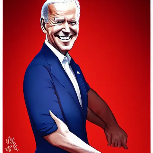 Image similar to Joe Biden wearing a virgin killer, sharp smile, dream fuel, optimistic colors, by artgerm