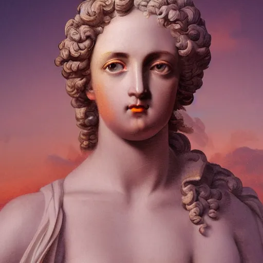 Image similar to baroque statue vaporwave portrait painting, trending on art station, 4k UHD, 8k, painting illustration, high detail