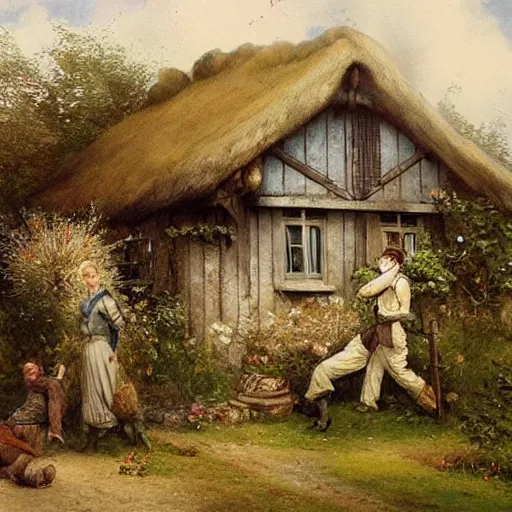 Image similar to Jean-Baptiste Monge and Alex Ross a artwork of an 19th century english cottage