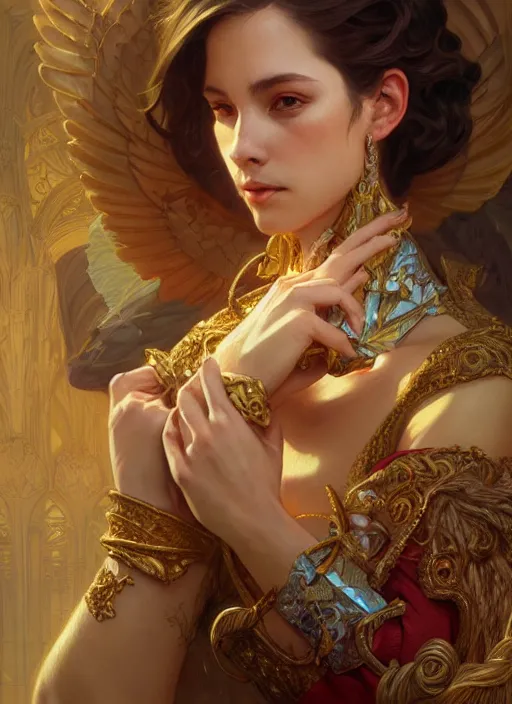 Image similar to portrait of castillo nazareno, fantasy, intricate, elegant, highly detailed, digital painting, artstation, concept art, smooth, sharp focus, illustration, art by artgerm and greg rutkowski and alphonse mucha