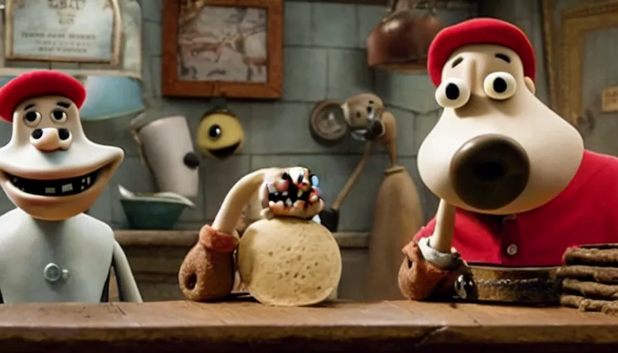 Prompt: a still from a new wallace and gromit movie