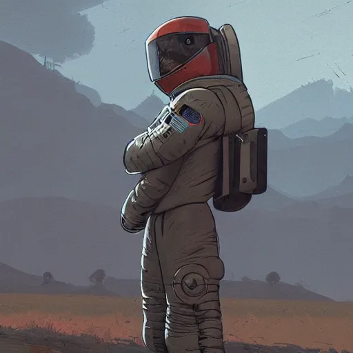 Prompt: astronaut panzerwolf made of steel, in heavy armor, by simon stalenhag, by ian pesty and alena aenami and makoto shinkai, concept art, matte painting, washed colors,