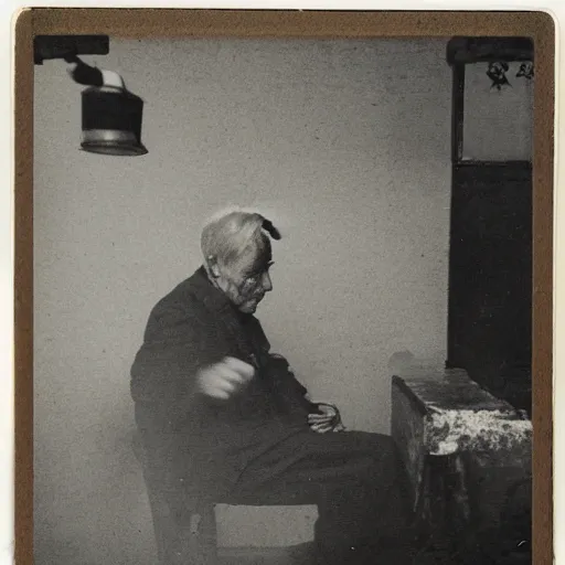 Prompt: an oldman, smoking, in a bar, chinese painting, polaroid, wide angle