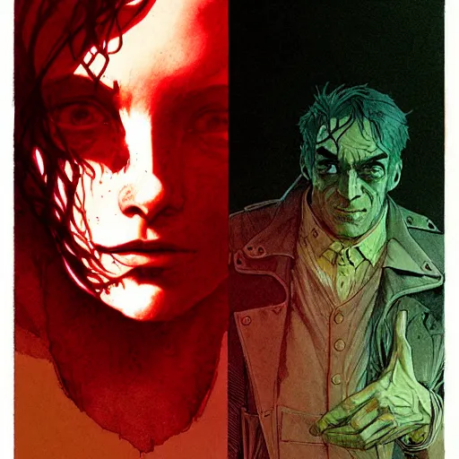 Image similar to portrait top light, by killian eng and bernie wrightson and martin deschambault and conrad roset, inspired by city of lost children, etching, fine, sharp high detail,