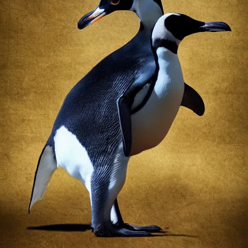 Image similar to a real photograph of a new animal species, a mix hybdrid between a penguin body, a giraffe neck, hyperdetailed mix, photomanipulation