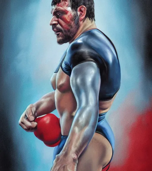 Image similar to high quality high detail painting by alberto mielgo and jaime jones, wrestling, cinematic, hd