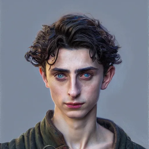 Image similar to timothee chalamet as a fantasy d & d character, closeup portrait art by donato giancola and greg rutkowski, realistic face, digital art, trending on artstation, symmetry!!