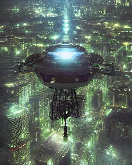 Image similar to solarpunk vehicle above a city, scifi, futuristic, bright light, highly detailed, concept art, green plants, research complex, school, drones, solar panels, flowers, utopia, sharp focus, trending on artstation, intricate, atmosphere, raining, art by roman makarenko, dzung phung dinh