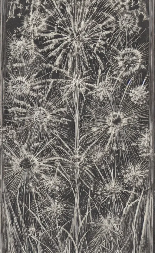 Image similar to scanned flowers as fireworks illustration of Kunstformen der Natur (Art forms in Nature) by Ernst Haeckel 1899