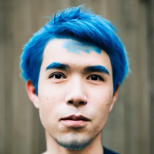 Image similar to rimuru tempest, young man blue hair ( ( ( ( ( ( ( ( ( ( eyes yellow ) ) ) ) ) ) ) ) ) ), canon eos r 3, f / 1. 4, iso 2 0 0, 1 / 1 6 0 s, 8 k, raw, unedited, symmetrical balance, in - frame