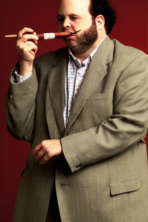 Prompt: portrait photo of george constanza, jason alexander!!, smoking a pipe, atmospheric