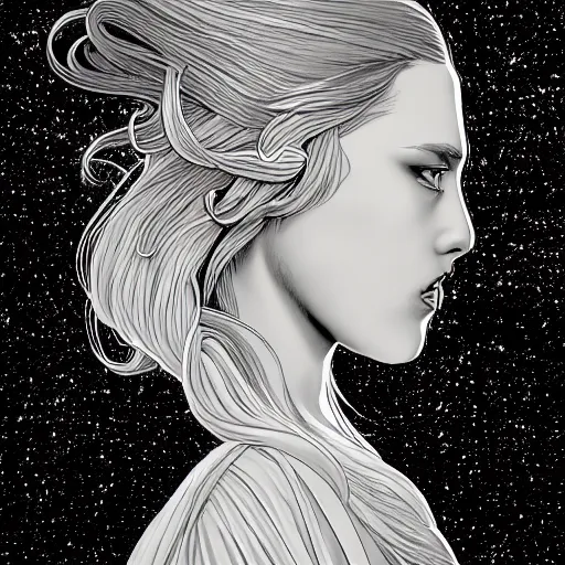 Image similar to gold and silver tones, star wars warrior princess, style of moebius, james jean, mcbess, long glowing ethereal hair, cinematic, highly detailed, award winning, 8 k photorealistic