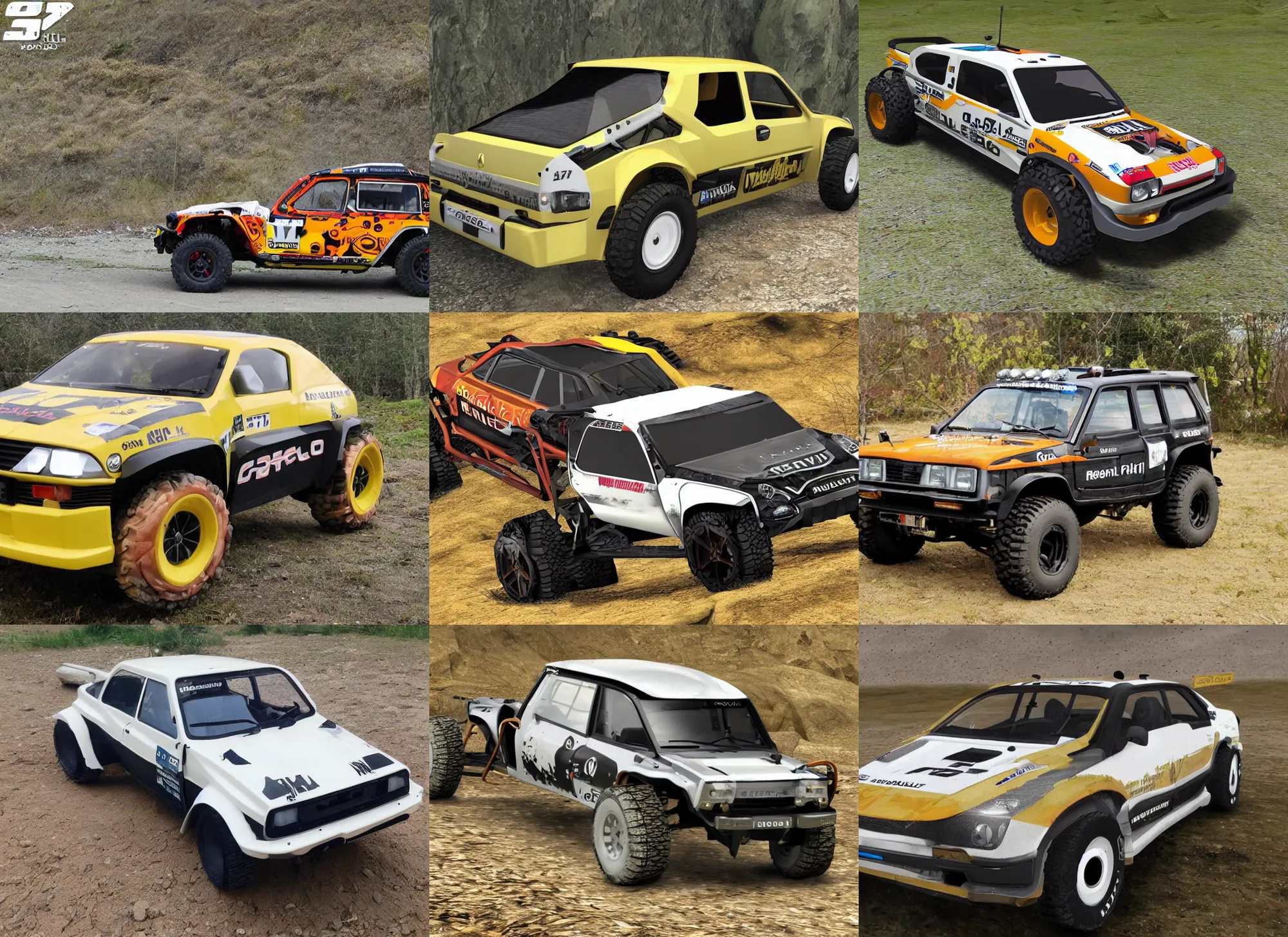 Prompt: Renault 19 2077 offroad cybepunk body kit