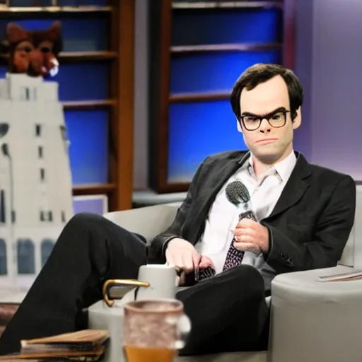 Image similar to bill hader pretending to be larry king