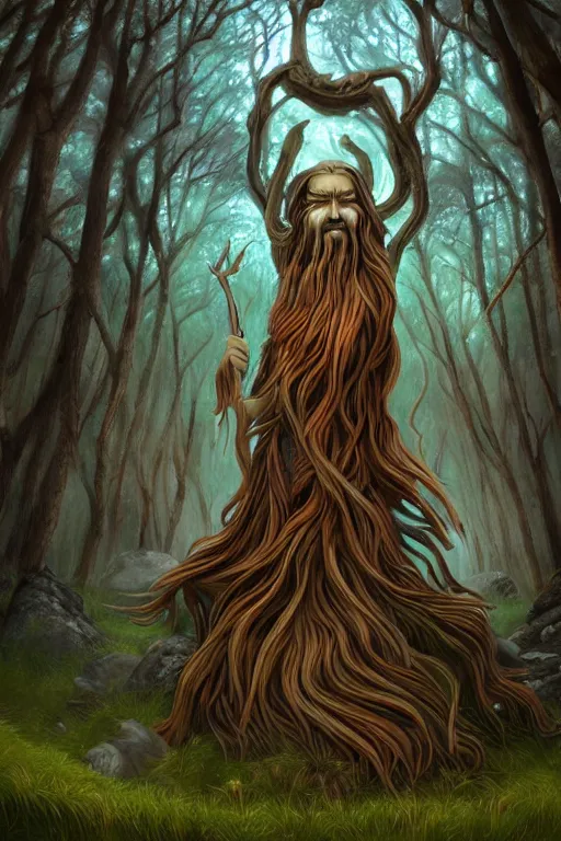 Image similar to gaelic forest spirit, qirin, god, deity, serene, wide angle, super highly detailed, professional digital painting, artstation, concept art, smooth, sharp focus, no blur, no dof, extreme illustration, Unreal Engine 5, Photorealism, HD quality, 8k resolution, cinema 4d, 3D, beautiful, cinematic, art by artgerm and greg rutkowski and alphonse mucha and loish and WLOP