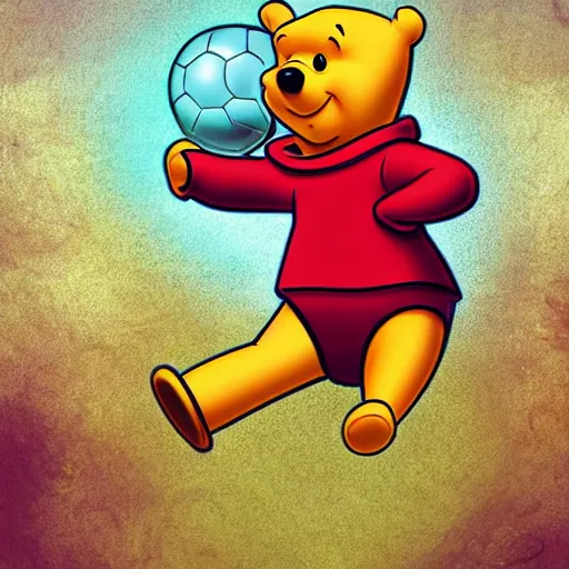 Image similar to Winnie the Pooh playing football and losing in space, Cyberpunk digital art