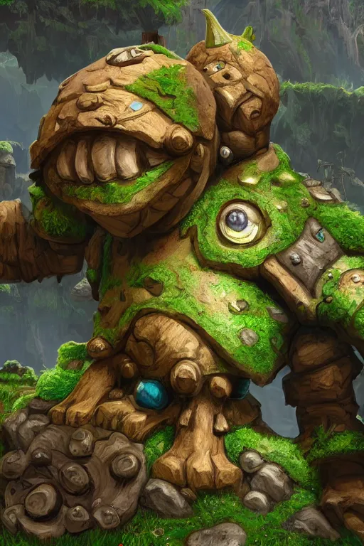 Image similar to zelda fantasy art giant golem troll wood rock greeble gemstone, global illumination ray tracing hdr fanart arstation by sung choi and eric pfeiffer and gabriel garza and casper konefal