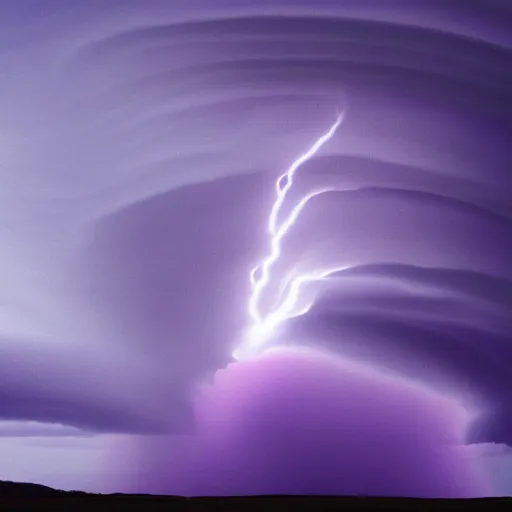 Image similar to amazing photo of purple clouds in the shape of a tornado, digital art, beautiful dramatic lighting