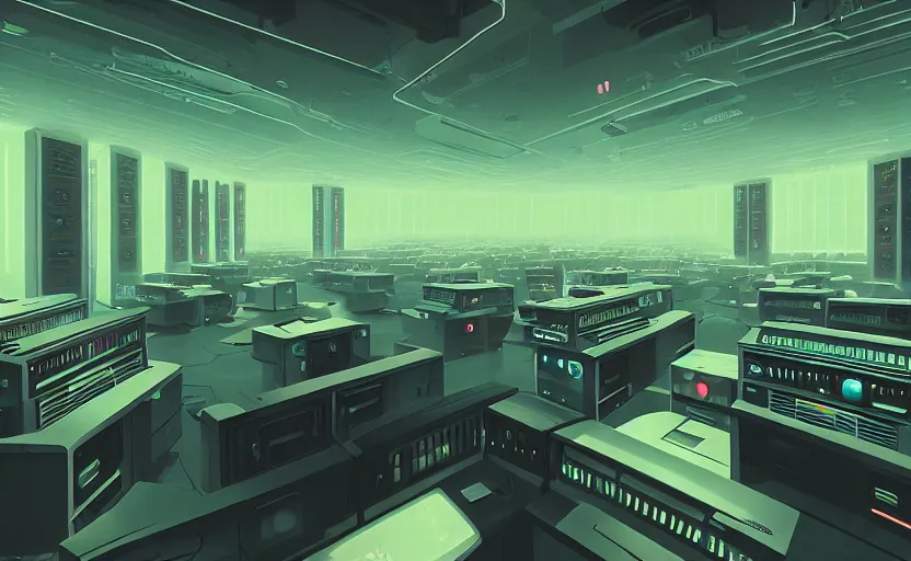 Image similar to Interior shot of a secret mysterious Hacker room with computers by Petros Afshar and Beeple, James Gilleard, Mark Ryden, Wolfgang Lettl highly detailed