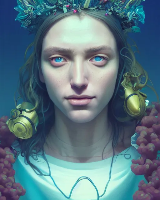 Image similar to highly detailed surreal vfx portrait of a candypunk jesus, stephen bliss, unreal engine, greg rutkowski, loish, rhads, beeple, makoto shinkai and lois van baarle, ilya kuvshinov, rossdraws, tom bagshaw, alphonse mucha, global illumination, detailed and intricate environment