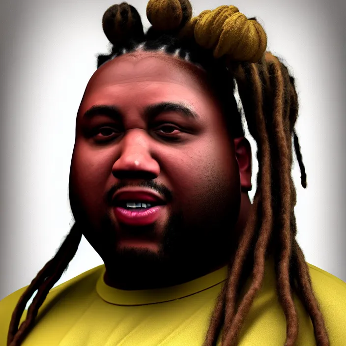 Image similar to hyperrealistic mixed media portrait of an overweight black man with dreads wearing a gi, doing martial arts, 8 k octane beautifully detailed render, post - processing, extremely hyperdetailed, trending on artstation